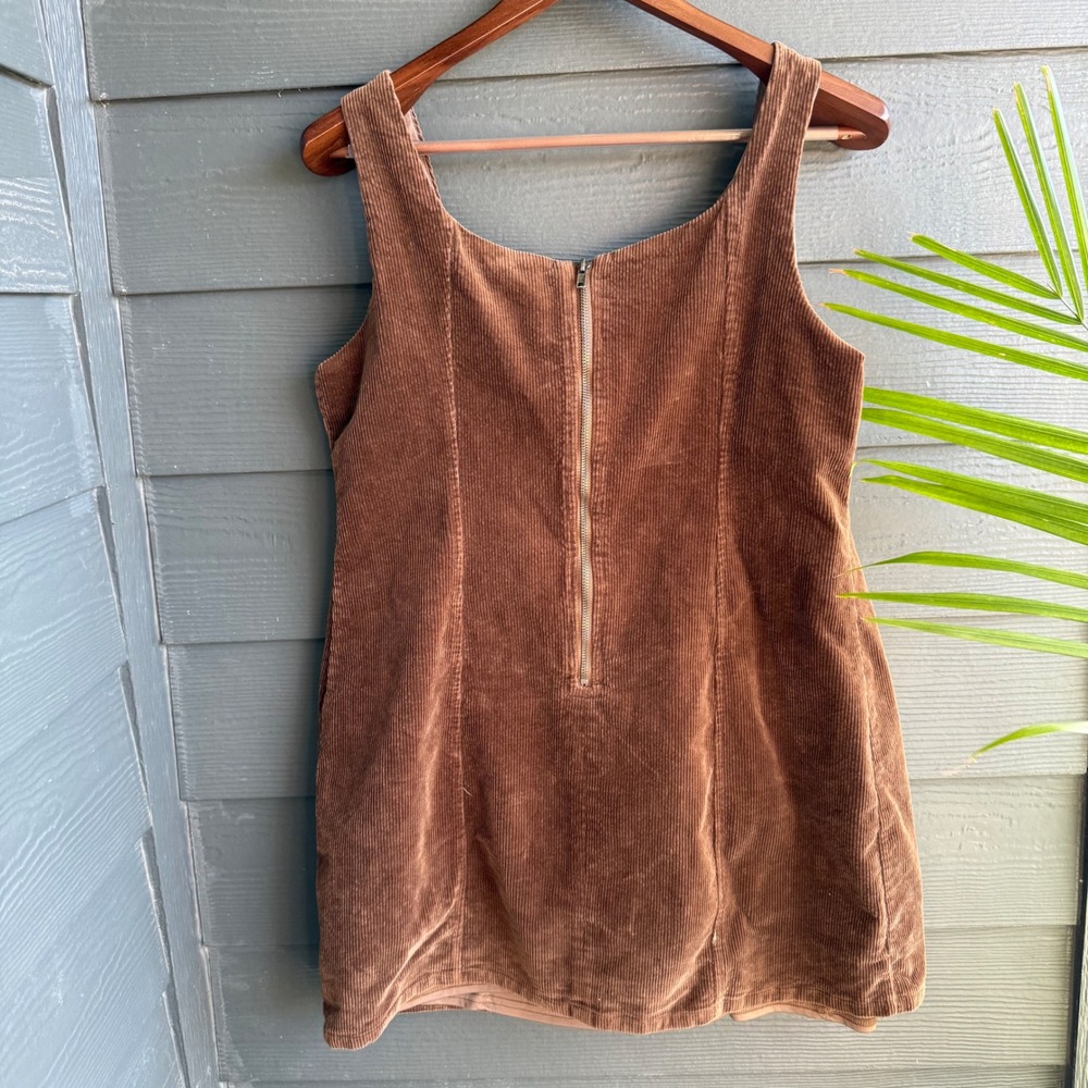 Arula Corduroy Mini Shift Dress Brown Sleeveless Cottagecore Size X - Picture 4 of 9